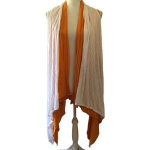 DKNY Duster Sleeveless Orange White Vest Cover Up Top Women Size X-Large 2 Piece
